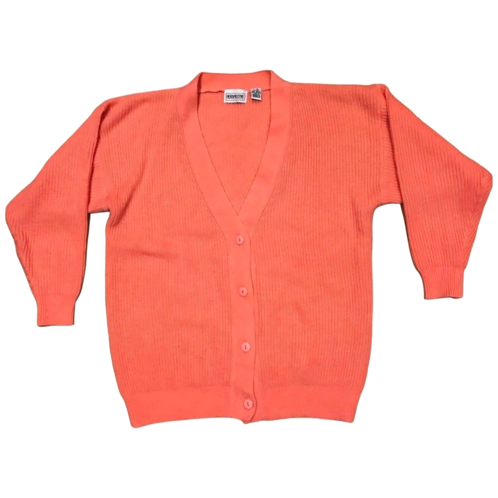 Vintage Perspective Coral Pink Oversized Acrylic V-Neck‎ Cardigan